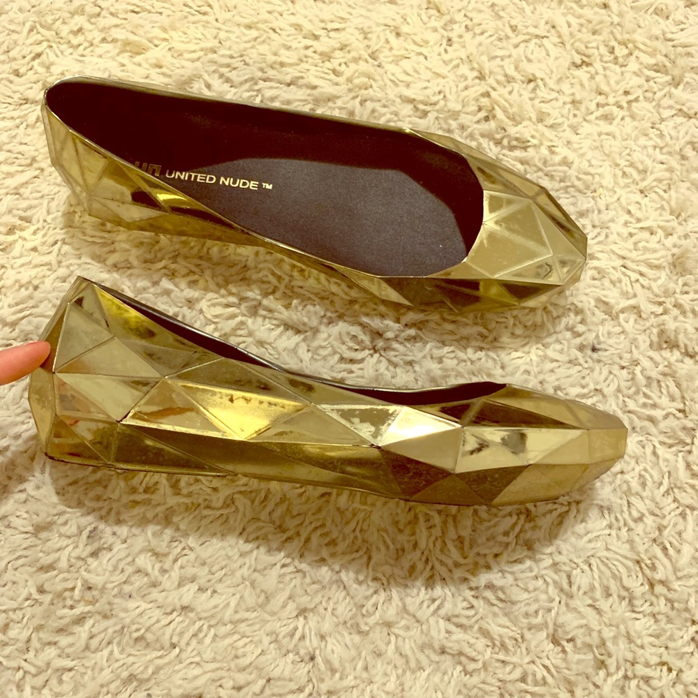 United Nude Metallic Gold Geometric Ballet Flats